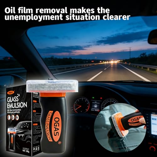 1PCS Glass Oil Film Remover for Car Windshield, Glass Emulsion Cleaner with Cleaning Board, Handle Oil Film Remover For Cars Window, Windshield Cleaner Tool for Crystal Clear Driving View