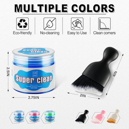SINGARO Car Cleaning Kit, Universal Car Interior Cleaning Gel and Detailing Brush, Car Putty with 2 Soft Brush Accessories, Car Slime and Dust Brush, Cleaner Gifts for Men Women