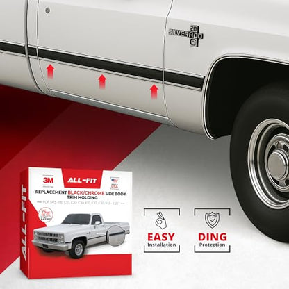 All-Fit Automotive Replacement SB - Square Body Side Molding (2.25") – OEM Grade Black Chrome Trim fits 1973–1987 Chevy C10 Trucks, Silverado, GMC Pickup & Suburban – Easy Install Truck Accessories - style: Square Body Trim Black (73-87)
