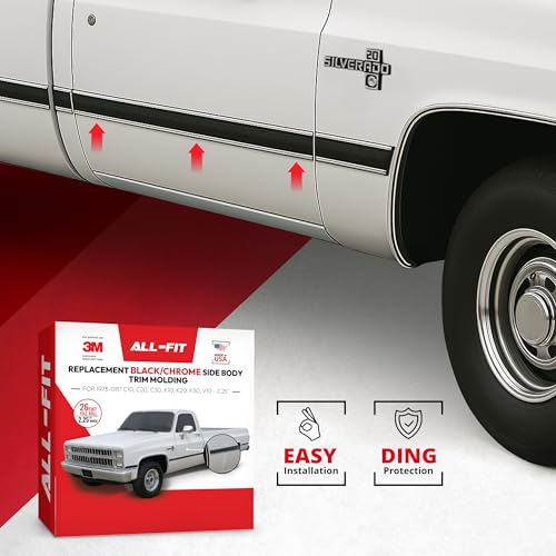 All-Fit Automotive Replacement SB - Square Body Side Molding (2.25") – OEM Grade Black Chrome Trim fits 1973–1987 Chevy C10 Trucks, Silverado, GMC Pickup & Suburban – Easy Install Truck Accessories - style: Square Body Trim Black (73-87)