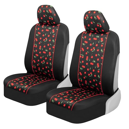 BDK Red Cherry Car Seat Covers for Front Seats, 2 Pack – Classic Pattern with Matching Headrest, Sideless Design for Easy Installation, Fits Most Car Truck Van and SUV - color: Cheeky Cherry