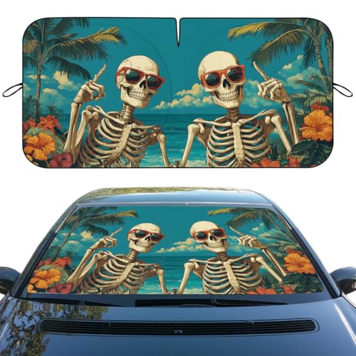 Funny Skull Car Windshield Sunshade - Gothic Hippie Skull Heatshield, Blocks UV Rays, Sun Visor for Car, Sedan, Truck, SUV - 59" L x 31.5" W - color: Funny Skull, size: 59"L x 31.5"W