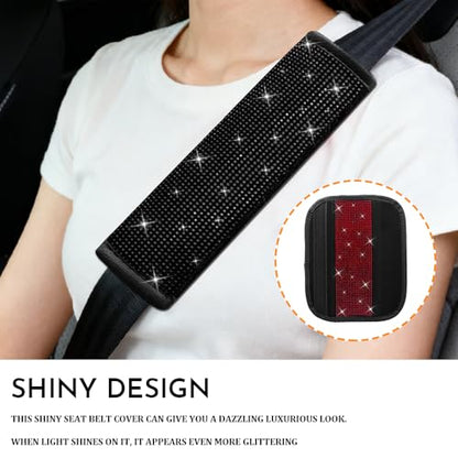 2PCS Bling Seat Belt Covers, Seat Belt Cover Pad, Car Seatbelt Shoulder Pads with Rhinestone, Auto Accessories Comfortable Automotive Neck Shoulder Mat Cushion for Car Truck SUV (Black) - color: Black