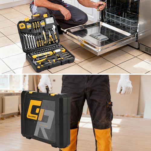 GRENPRO 219PCS Tool Set Tool Kit For Home, Car Motorcycle Automotive Basic Dorm Starter Household Hand Tool Kits, Mechanics Tools Set For Women, Portable Plastic Tool Boxes Organizers And Storage Case - style: Yellow Hand Tool Set 219PC