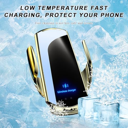 Wireless Car Charger, 15W Fast Charging Air Vent Mount Auto-Clamping Phone Holder, Automotive Electric Induction Charger 360° Rotating Magnetic Vent Mount Bracket for Smartphones (Golden) - color: Golden
