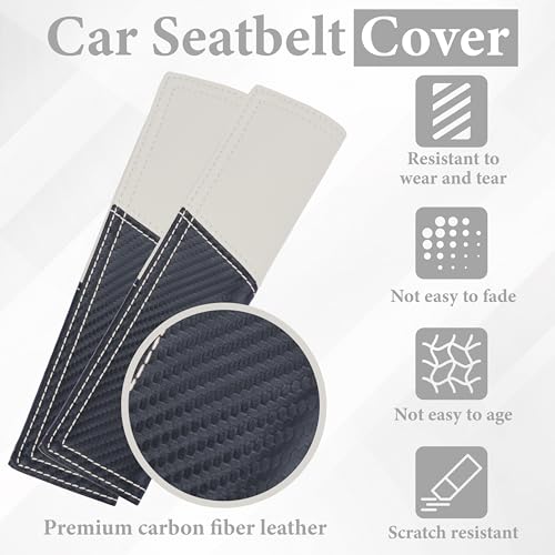ecocstm 2 PCS Car Seat Belt Cover Pad, Carbon Fiber Safety Seatbelt Shoulder Strap Covers, Breathable Leather Soft Harness Pad, Interior Car Accessories, Universal for SUV, Truck, RV (Beige&Black - color: Beige