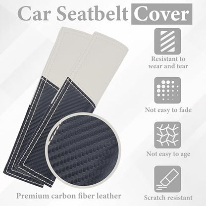 ecocstm 2 PCS Car Seat Belt Cover Pad, Carbon Fiber Safety Seatbelt Shoulder Strap Covers, Breathable Leather Soft Harness Pad, Interior Car Accessories, Universal for SUV, Truck, RV (Beige&Black - color: Beige