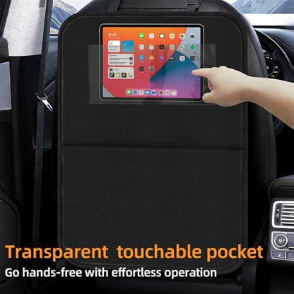 Car Seat Protector Large Kick Mat 2 Pack Durable Water Resistant Auto Seat Back Covers with 2 Mesh Pockets Protection against Dust Mud Scratches Black