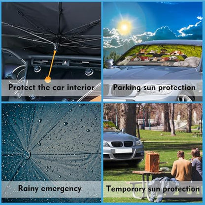 Dogs Car Windshield Sun Shade Umbrella Foldable Sunshade for Front Window Universal Accessory Blocks Uv Rays Keeps Car Cool - color: Dogs