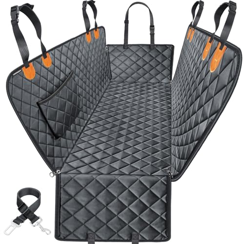 URPOWER Dog Car Seat Cover for Pets 100% Waterproof Seat Cover Hammock 600D Heavy Duty Scratch Proof Nonslip Durable Soft Back Seat Covers for Cars Trucks and SUVs - color: Black with Orange, size: XL - 60" Length