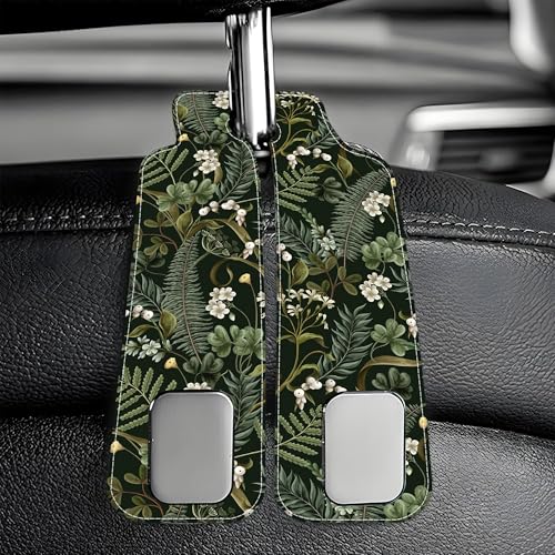 Purse Hook for Car White Flowers Berries and Leaves 1 Pack Headrest Back Seat Hook Premium Leather Double Metal Hanger Storage Pack Bag Purse Holder Car Accessories - color: White Flowers Berries and Leaves