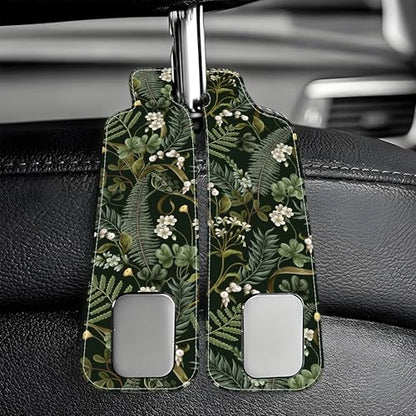 Purse Hook for Car White Flowers Berries and Leaves 1 Pack Headrest Back Seat Hook Premium Leather Double Metal Hanger Storage Pack Bag Purse Holder Car Accessories - color: White Flowers Berries and Leaves