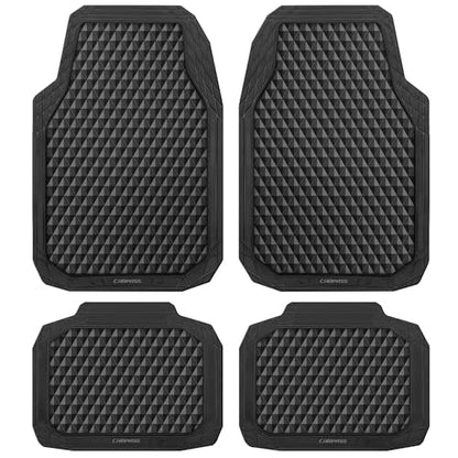 CAR PASS Black Rubber Car Mats, All-Weather Floor Mats Full Set Durable Anti-Slip 3D Rhombus Waterproof Automotive Pad Trim to Fit Liner Universal Fit for Sedan SUV Truck Van, 4 Pcs All Black Rubber - color: Black