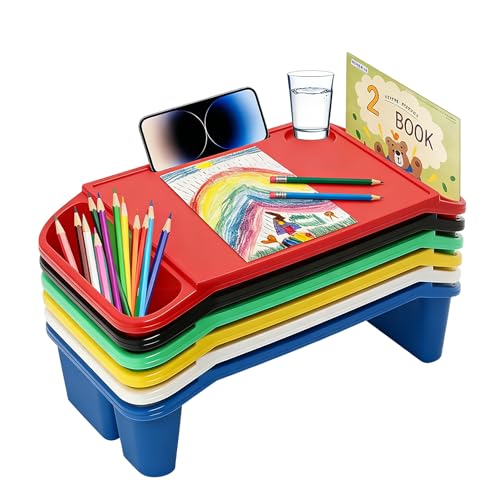 6 Pack Kids Lap Desk with Storage Slots, Stackable Portable Kids Lap Tray, 19.69" L X 9.84" W X 7.1" H Multicolor Plastic Table Kids Activity Tray for Writing Eating Drawing Reading Doing Homework - color: Rainbow-1