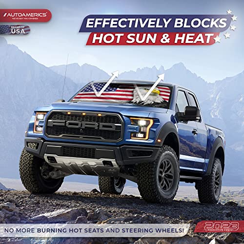 Autoamerics 1-Piece Windshield Sun Shade New American Eagle Flag USA Patriotic Design - Foldable Car Front Window Sunshade for Sedans SUV Truck - Blocks Max UV Rays and Keeps Your Vehicle Cool - Large - color: USA EAGLE FLAG, size: LARGE = 64 x 33.5 inche