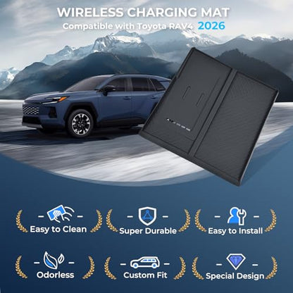 Wireless Charging Protective Mat for Toyota RAV4 2026, Center Console Interior Accessories Silicone Anti-Slip Wireless Charger Cover Pad for 2026 RAV 4, Black - style: Fits for Toyota RAV4 2026