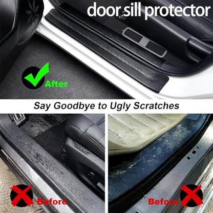 Outer Door Sill Protectors for Toyota RAV4 2016-2019, 4-Piece Set Anti-Scratch Scuff Plates, Matte Carbon Fiber Texture, Full-Coverage Crown Adhesive No Edge Lifting, Paint-Safe Removable - size: (2016-2019 External Door sill)
