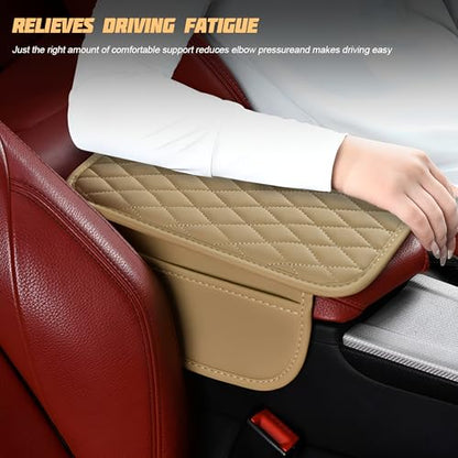 Car Center Console Cover, Leather Vehicle Armrest Seat Box Cushion Pad with Storage Bags, Waterproof Automotive Middle Console Protector, Universal for SUV RV Truck (Beige) - color: Beige