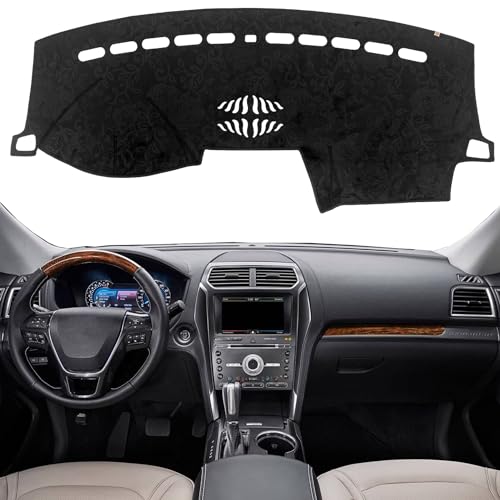 Dashboard Cover Dash Mat Fit for Fo-rd Explorer 2019-2011 (Without HUD Models),Car Dash Board Mat Anti-Glare Carpet,Non-Slip Pad Sunshield Protector (Flannel) - color: Black Embossed, size: Fit 11-19 Explorer - (Black)