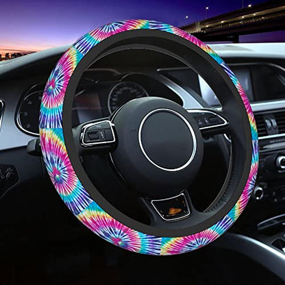 Swono Tie Dye Car Steering Wheel Cover Universal 15 Inch with Grip Contours Spiral Tie Dye Pattern Background Neoprene Auto for Men and Women Non-Slip Breathable Soft - color: multi-061