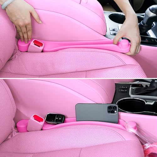Givifive Car Seat Gap Filler Set of 2, 3IN1 Seat Side Gap Filler Plug with Storage Slot & Hook Function, Soft Foam Universal Fit Car SUV Truck Fill Gap Between Seats Console Organizer (Narrow Pink) - color: Pink, size: Narrow