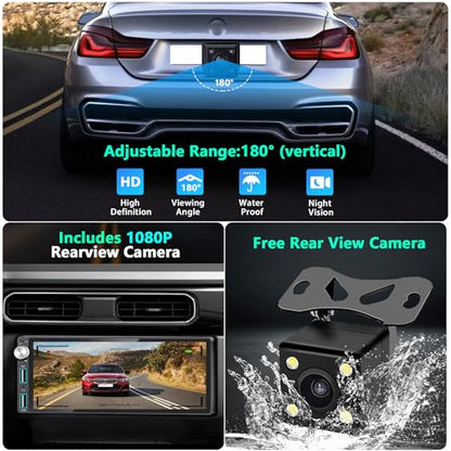 Single Din Car Stereo with Apple Carplay Android Auto,6.9 Inch IPS Touchscreen, 1 Din Car Audio Receivers wtih Bluetooth Handsfree/FM/AM/Dual USB/Type-C/EQ/SWC/GPS Navigation/Backup Camera/Microphone