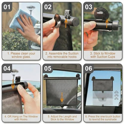 2 Pack Large Car Side Window Sun Shade for Baby, Retractable Roller Car Window Shades UV Protection, Clip-On Sunshade for SUV Truck Rear Side Window, 18" x 20" Vehicle Sun Protection Shade - size: Large-18''x20''
