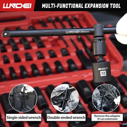 LLNDEI 1/4 & 3/8 Inch Drive Impact Socket Set, 186 Pieces Metric and Standard Full Sockets, CR-V Deep & Shallow Sockets Tool Set with Ratchet Wrench Handle, Spark Plug Socket, Bits for Mechanic - size: 186-Piece 1/4" & 3/8" Drive Socket Set