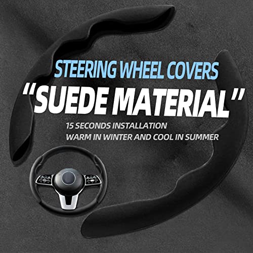 New Fluffy Anti-Skid Steering Wheel Cover Segmented Protector Safe and Non Slip Car Accessory and Durable Easy to Install for Steering Wheels of Universal Fit 99% Car (Suede Material Black) - color: Suede material Black