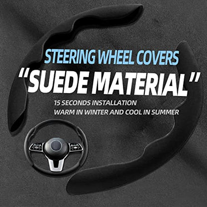 New Fluffy Anti-Skid Steering Wheel Cover Segmented Protector Safe and Non Slip Car Accessory and Durable Easy to Install for Steering Wheels of Universal Fit 99% Car (Suede Material Black) - color: Suede material Black