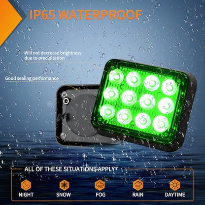 Nilight 12LED Magnetic Wireless Trailer Lights 2PCS Rechargeable Portable Hazard Beacon Warning Light Green Emergency Strobe Light for Trucks Trailers Vehicles Cars Bus Surface Mount - color: 12LED Green