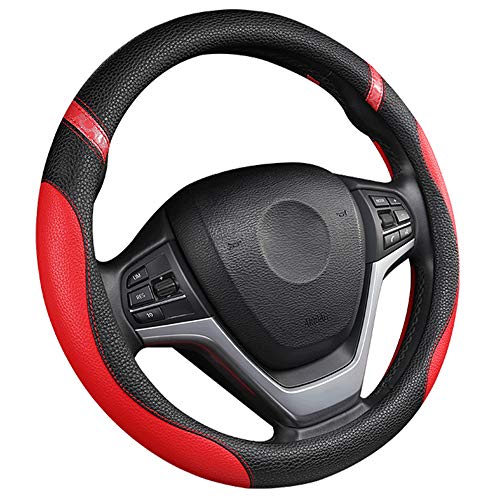 Steering Wheel Cover for Women Leather Universal Steering Wheel Cover for Car 15 inch (Red) - color: Red