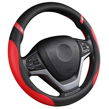 Steering Wheel Cover for Women Leather Universal Steering Wheel Cover for Car 15 inch (Red) - color: Red
