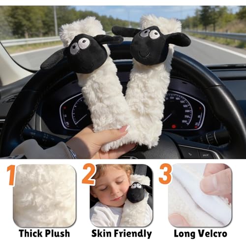 2 PCS Seat Belt Cover Pad, Cute Kawaii Sheep Seatbelt Covers for Kids, Winter Plush Fluffy Soft Seat Belt Cover, Seatbelt Cushion,Car Seat Strap Pads (H-Sheep) - color: H-Sheep