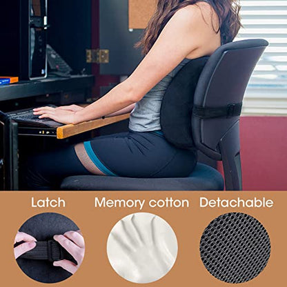 MEKBOK Memory Foam Lumbar Support Pillow Back Cushion Designed for Lower Back Pain Relief by - Provides Maximum Back Support for Car, Home/Computer/Office Chair, Recliner - Adjustable Strap