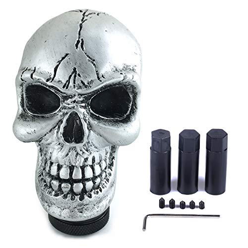 Arenbel Car Gear Lever Grip Knobs Skull Head Racing Shift Stick Manual Shifter Handle Fit Most Auto Manual Vehicles, Silver - color: Silver