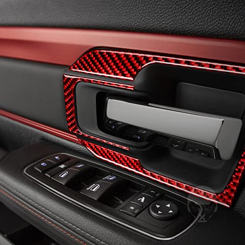 Red Real Carbon Fiber Kit Compatible with Dodge Ram 1500/2500/3500 2013 2014 2015 2016 2017 2018 Interior Accessories Car Inner Door Handle Paint Guard Cover Trim (Not fit Tradesman and Express trims) - color: Red 34