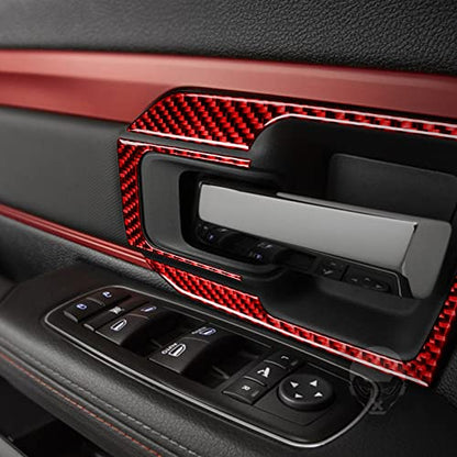 Red Real Carbon Fiber Kit Compatible with Dodge Ram 1500/2500/3500 2013 2014 2015 2016 2017 2018 Interior Accessories Car Inner Door Handle Paint Guard Cover Trim (Not fit Tradesman and Express trims) - color: Red 34