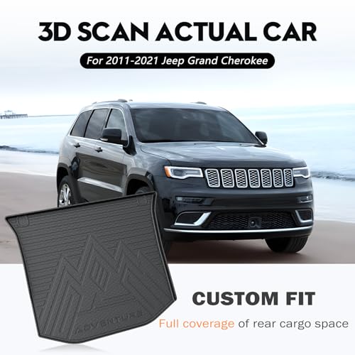 KUST Trunk Cargo Mat for Jeep Grand Cherokee 2011-2021, TPE Rubber Trunk Liner with Backrest Mat for Grand Cherokee Accessories All Weather Back Seat Protector Rear Cargo Liner Raised Edge - size: Cargo Mat