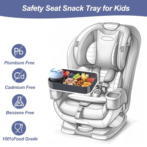 Car Seat Snack Tray for Kids, Mess-Free Square Travel Tray Cup Holder Snack Tray, Durable Car Food Tray for Toddlers, Universal Fit Kids Travel Road Trip Essentials (Dark Gray) - color: dark gray