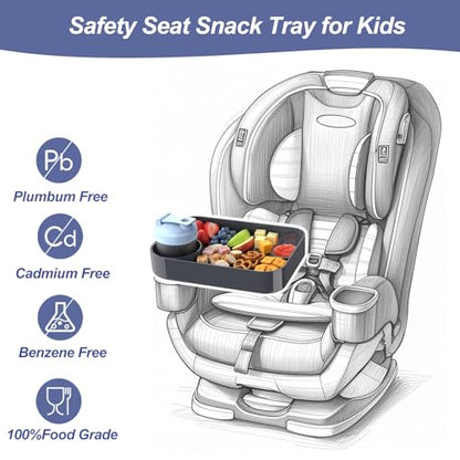 Car Seat Snack Tray for Kids, Mess-Free Square Travel Tray Cup Holder Snack Tray, Durable Car Food Tray for Toddlers, Universal Fit Kids Travel Road Trip Essentials (Dark Gray) - color: dark gray