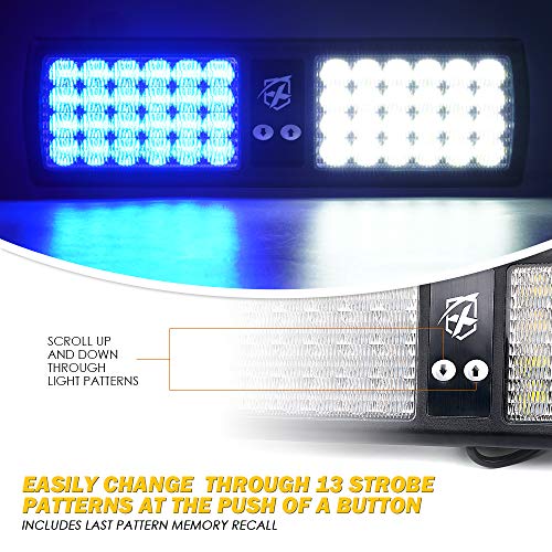 Xprite White Blue LED Visor Strobe Flashing Lights Sunshield Hazard Warning Light for Law Enforcement Police Volunteer Firefighter Emergency Vehicles Trucks Cars - color: White & Blue