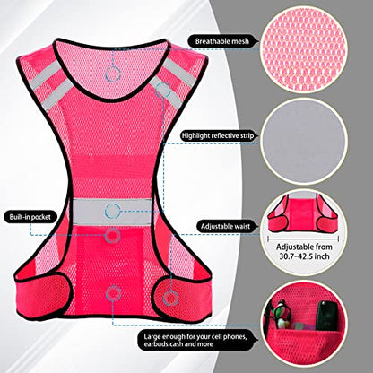 TCCFCCT Reflective Running Vest, High Visibility Running Gear with Large Pocket - color: 3 Pack Mesh Pink