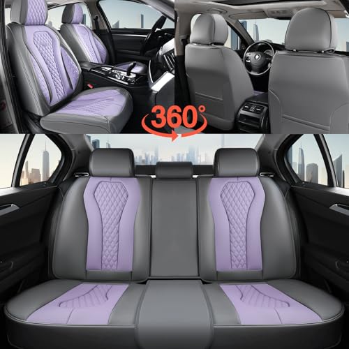 Coverado Leather Seat Covers 2 Seats, Car Seat Covers Front Seats, Purple Car Seat Cover 2 Pack, Front Car Seat Covers, Car Seat Cushion, Auto Seat Covers Driver Seat Protector Universal Fit Most Cars - color: Gray/Purple, size: FrontPair