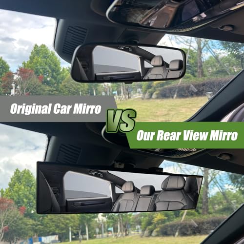 REGUICORP Rear View Mirror, 12 Inch Universal Wide Angle Rear View Mirror Accessories Panoramic Convex Clip-on for Cars, SUVs, Trucks, Vehicles