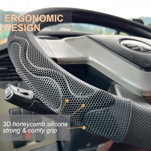 PINCTROT XL Size 17.5-18 Inch Comfy Grip Steering Wheel Cover for Semi Truck, Fits RV, Big Rig Trucker, 18 Wheeler and Classic Cars, Anti-Slip Design 17.5-18 Inch(Silicone Black) - color: 1.Black, size: Extra Large Size[17 1/2''-18'']