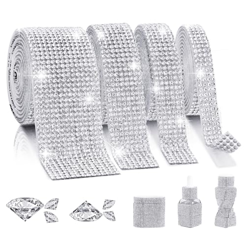 Rhinestone Ribbon Self Adhesive, 4-Yard Bedazzling Strips, 4-Rolls Rhinestone Strips for DIY Craft, Rhinestones for Crafting, Home Decor and Special Events, 4/6/8/14 Rows Transparent Crystal - color: 4/6/8/14 Rows Transparent Crystal
