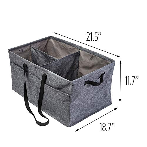 Honey-Can-Do Heavy Duty Large Collapsible Trunk Organizer with 3 Dividers, Exterior Pockets & Carrying Handles | Cargo Storage Bin for SUV, Truck, Groceries & Tools