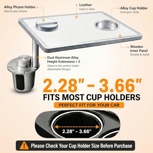 Car Food Tray & Car Table Tray with Car-Grade Aluminum Cup Holder & Phone Stand,360° Rotating Car Desk for Laptop & Eating, Compatible with Tesla Model Y/3/S, Best Fit Round Cup Holder (2.28" - 3.66") - color: 𝗦𝗾𝘂𝗮𝗿𝗲 · White