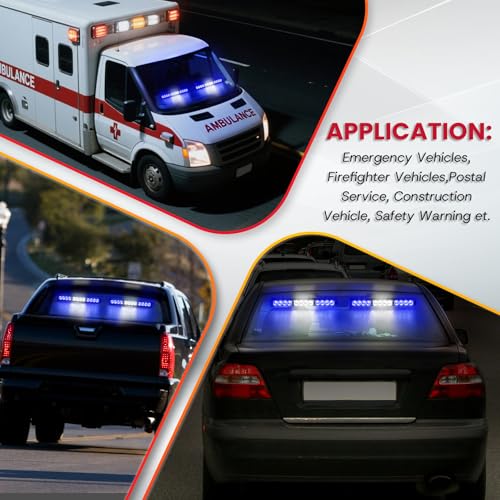 Blue White LED Emergency Lights for Vehicles First Responder Strobe Lights Bar for Firefighters Police Trucks Blue and White 23 Flash Patterns 2pcs 12.8 inch Wireless Remote Control Warning Lights - color: Blue White